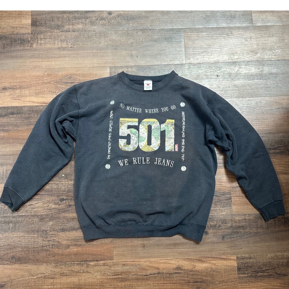 Vintage‎ Levi's Graphic Sweatshirt Made in USA Faded Black 90s Oversized 501